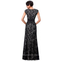 Катя Касин Cap рукавом цветочные кружева черный длинное вечернее платье KK000215-1